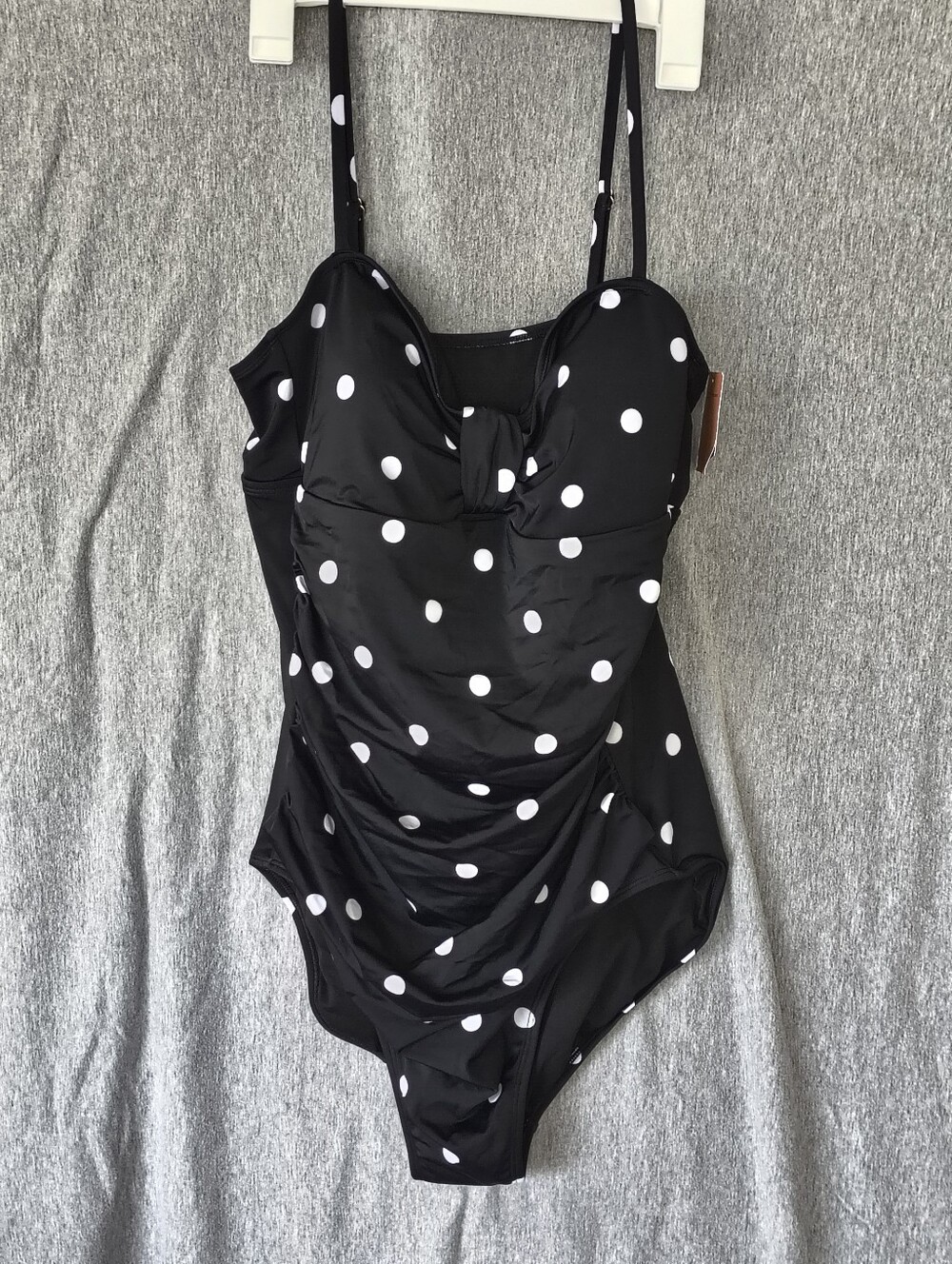 Shade & Shore Women’s Polka Dot Tab‑Front One‑Piece – Black (Size XL)